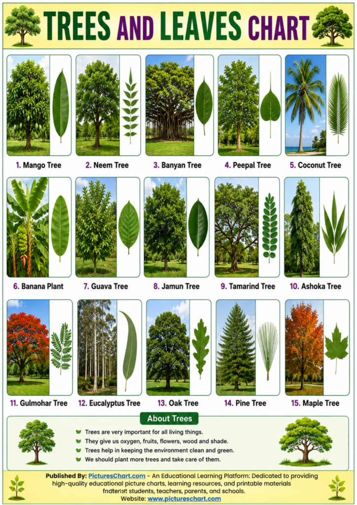 HD Trees and Leaves Chart Learn Tree and Leaf Names with Pictures